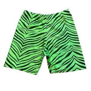 Vals Green & Black Zebra Striped Stretchy Pull On High Rise Spandex Biker Shorts